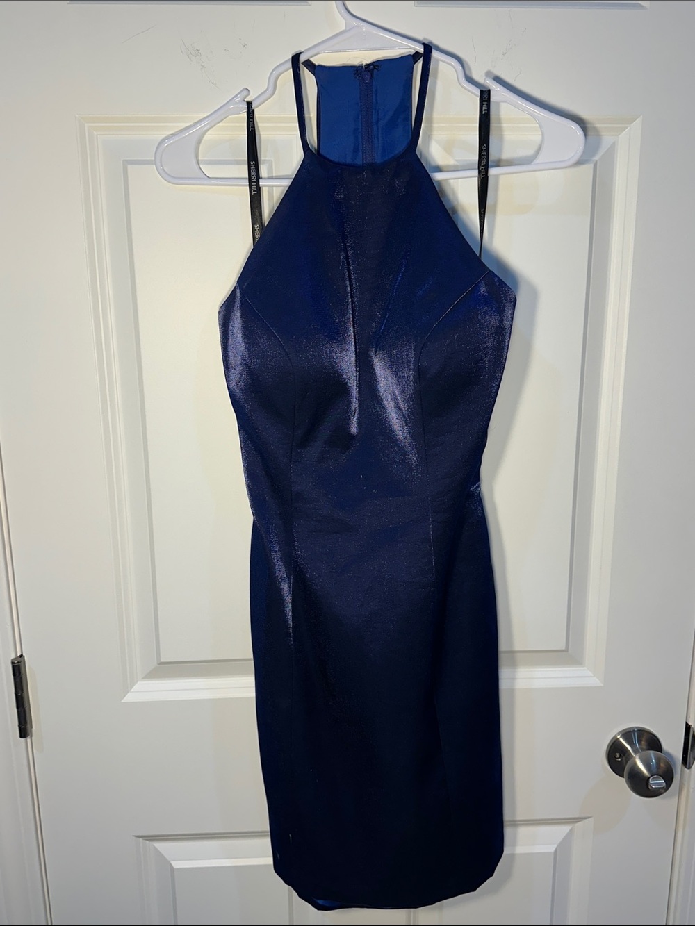 Sherri Hill Navy Halter Midi Dress